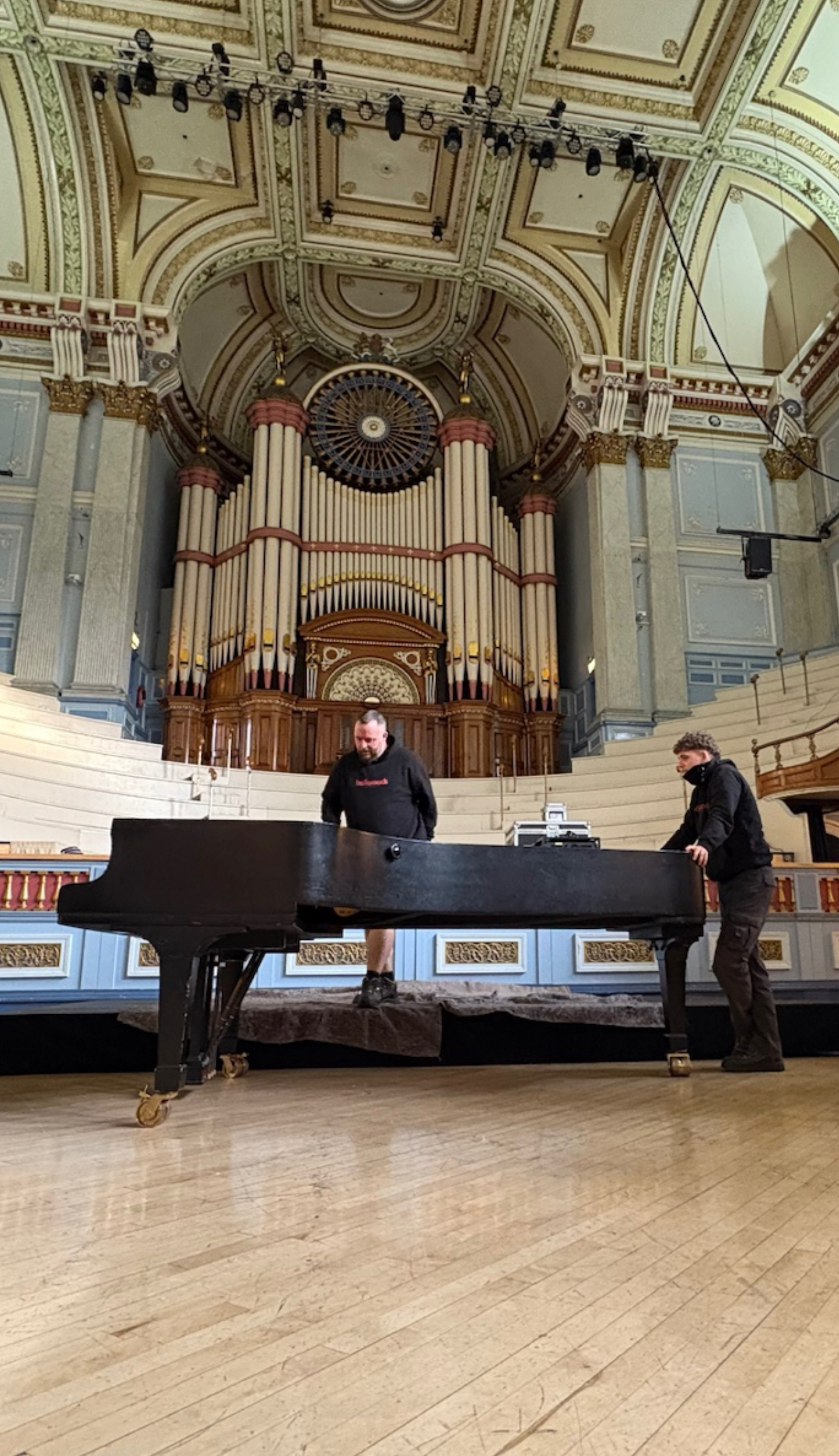 Moving Pianos in Huddersfield Town Hall